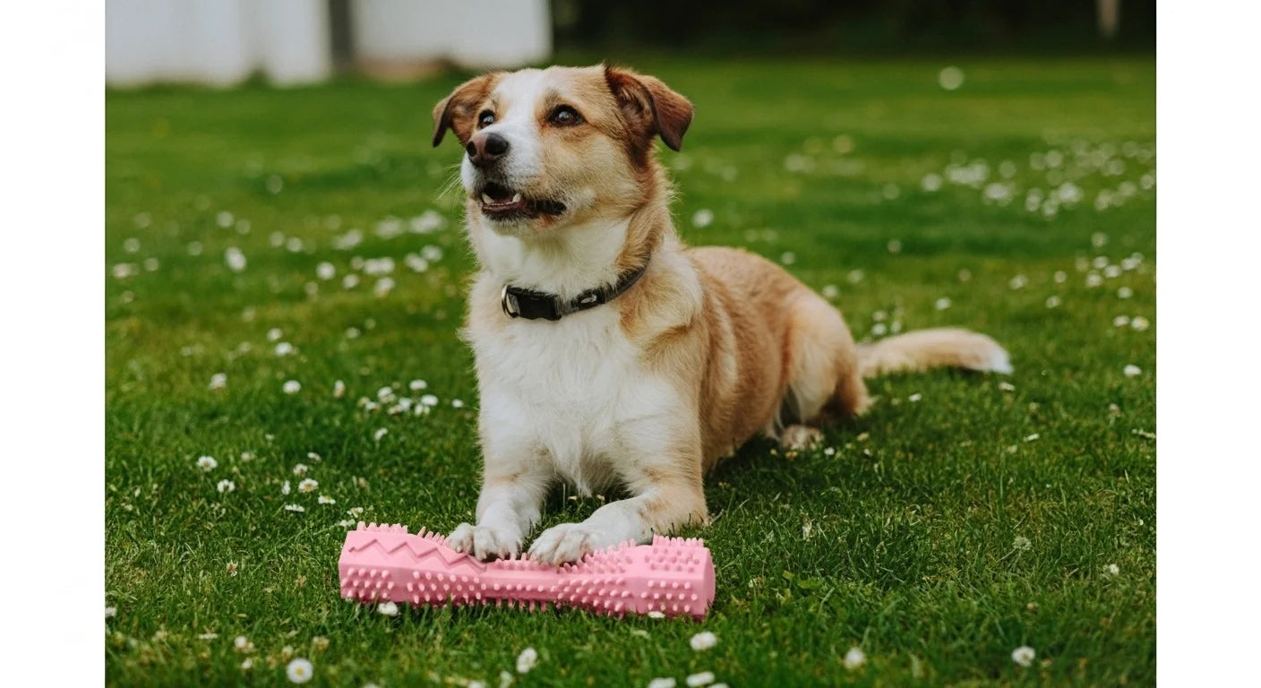 chien avec notre bâton de mastication