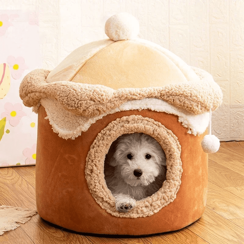 Maison molletonnée marron confortable pour chien et chat