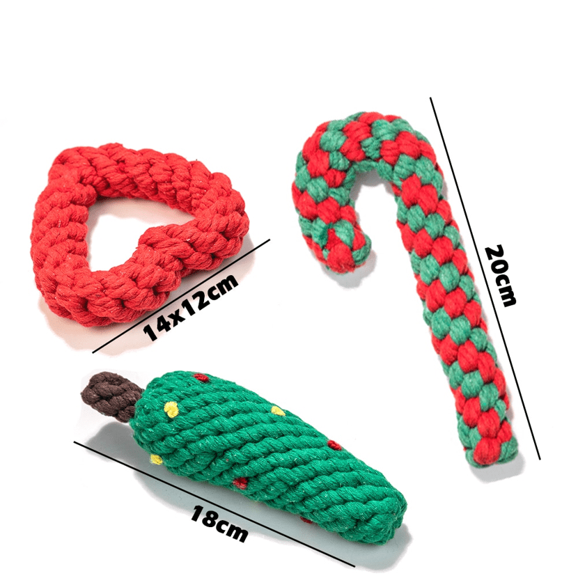 Dimensions du lot de corde à mâcher pour chien - édition christmas