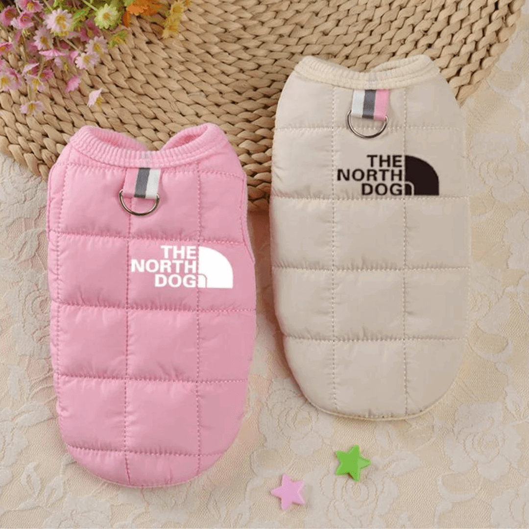 Doudoune pour chien rose et beige