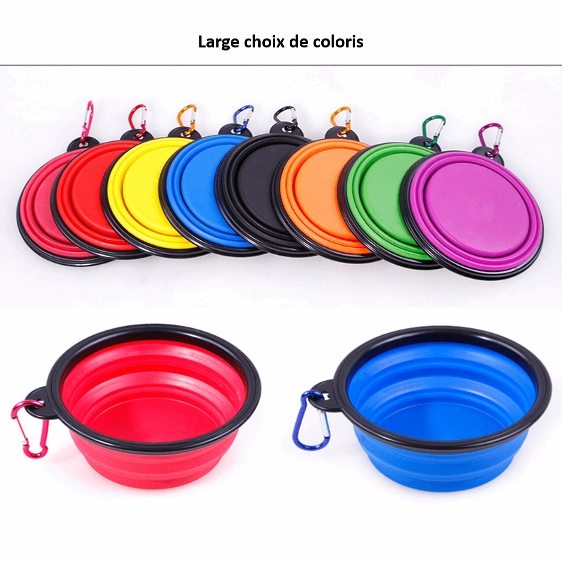 Large choix de coloris de gamelle de voyage pour chien