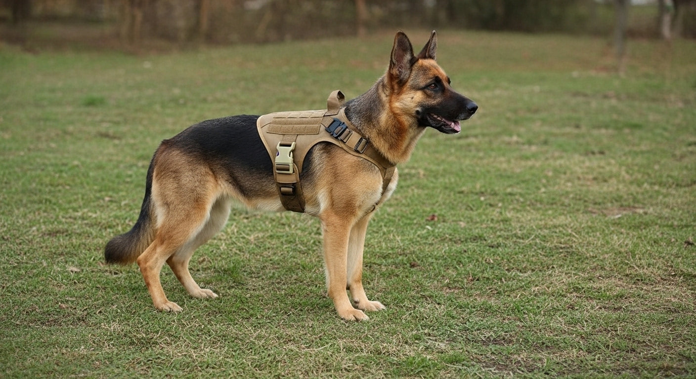 berger allemand avec notre harnais militaire