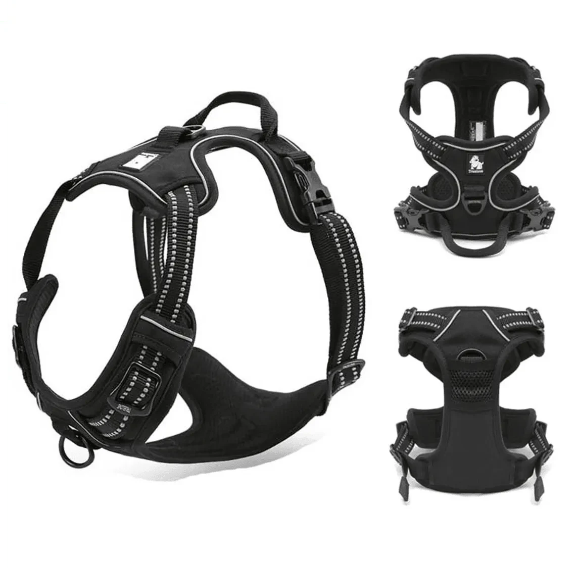 Harnais noir anti traction pour chien