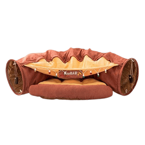Lit pliable marron avec tunnel pour chat