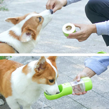Chien utilisant la gourde 3-en-1 verte pour chien et chat