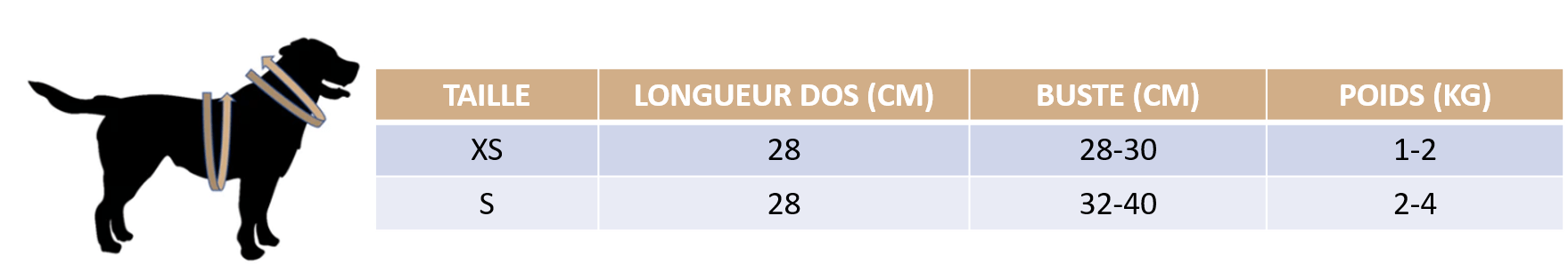 Guide des tailles de notre vêtement anti-léchage pour chien