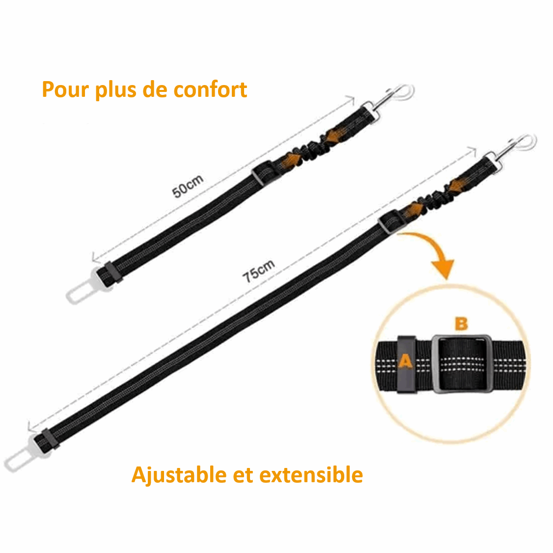 Laisse ceinture de sécurité voiture pour chien ajustable
