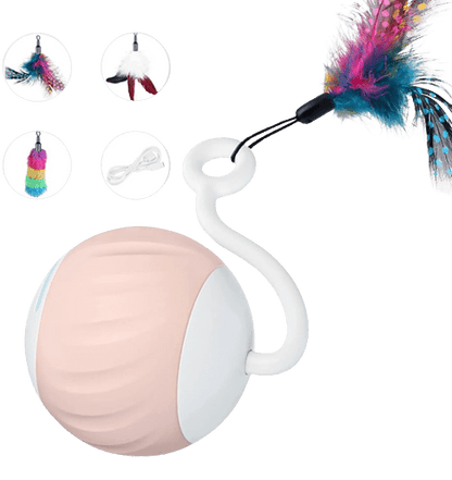 Balle automatique rose à plume pour chat