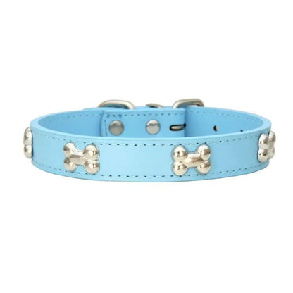 Collier bleu ciel à motifs os pour chien et chat