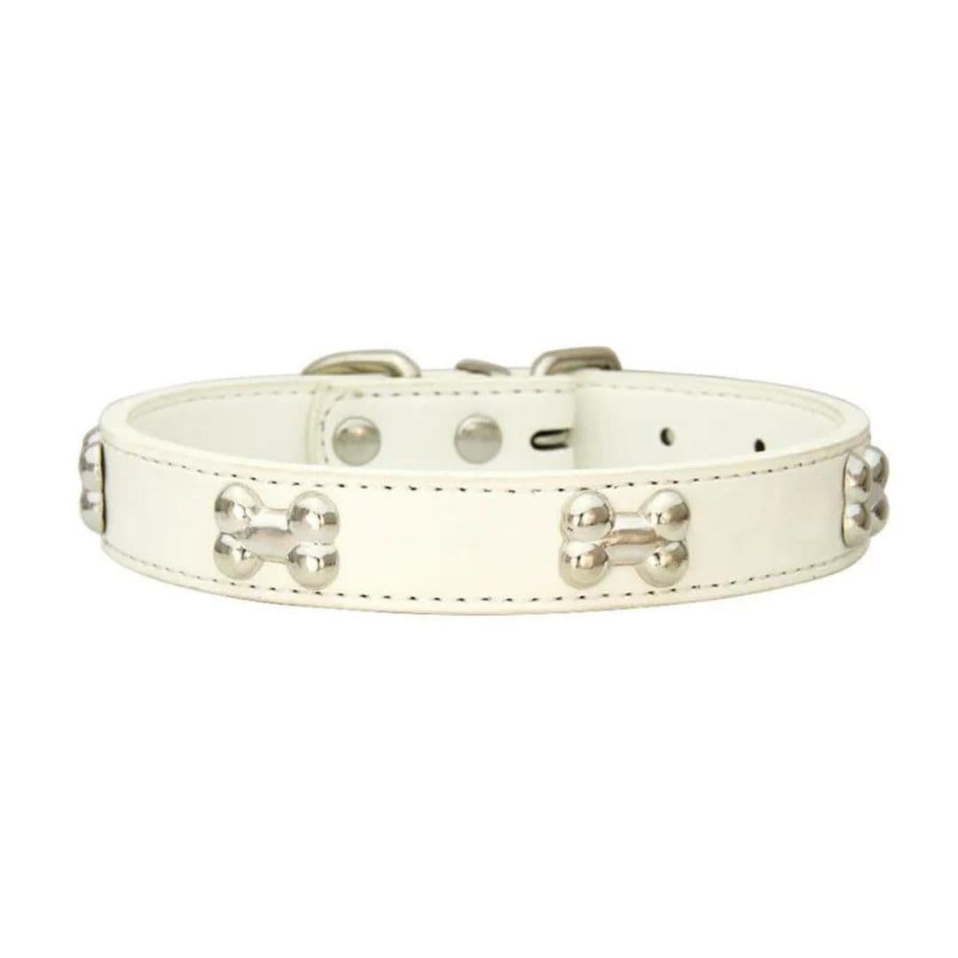 Collier blanc à motifs os pour chien et chat