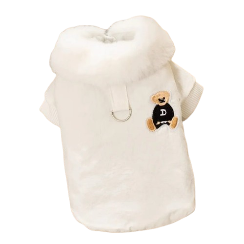 blouson imperméable blanc avec col en fourrure