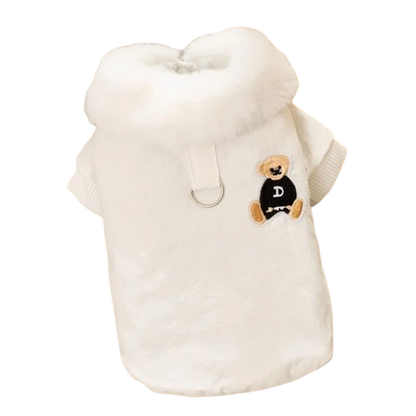 blouson imperméable blanc avec col en fourrure