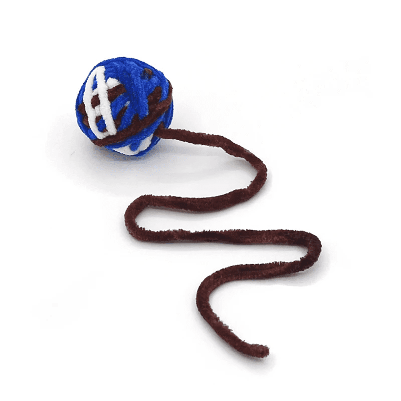 Balle avec ficelle pour chat - Bleu et marron