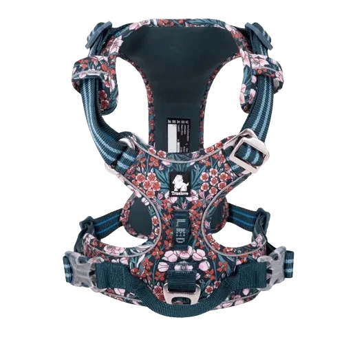 Harnais anti traction bleu pour chien - Edition Floral