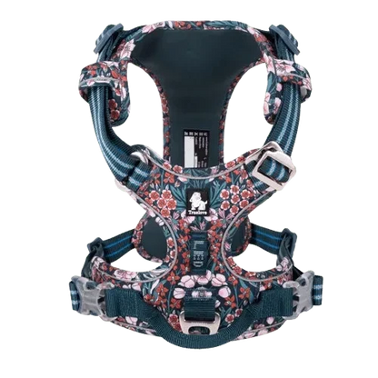 Harnais anti traction bleu pour chien - Edition Floral