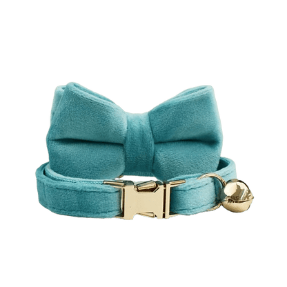 Collier bleu azur en velours avec noeud pour chat