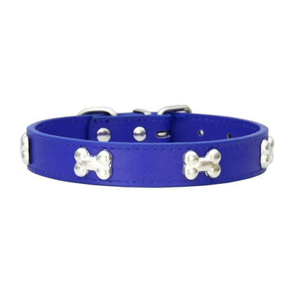 Collier bleu marine à motifs os pour chien et chat