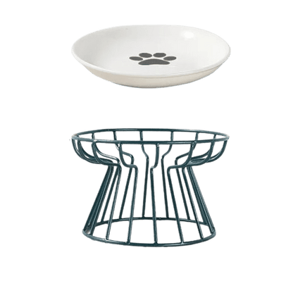 Gamelle surélevée en métal bleu pour chat avec un logo patte