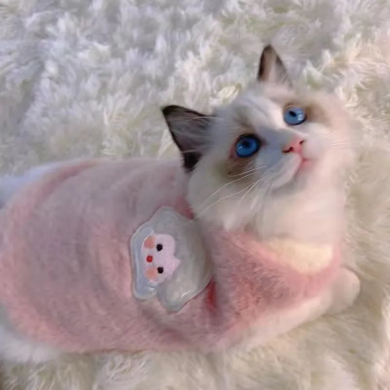 Pull doux et chaud rose pour chat