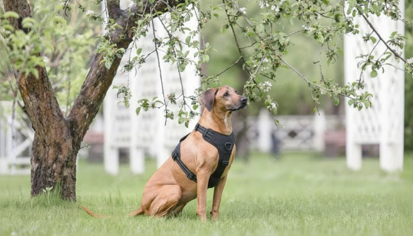 chien en observation avec notre harnais anti traction