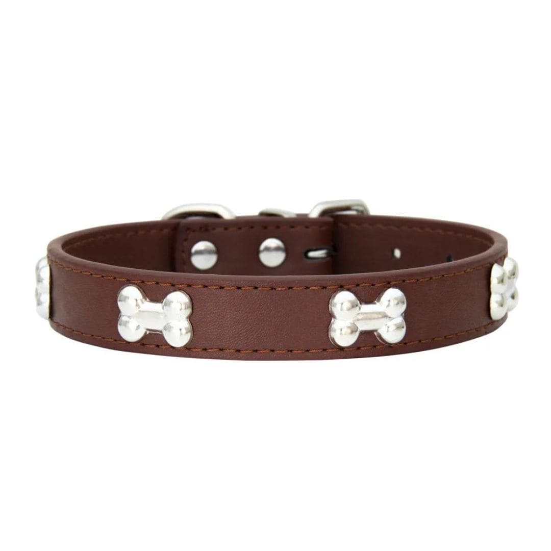 Collier chocolat à motifs os pour chien et chat
