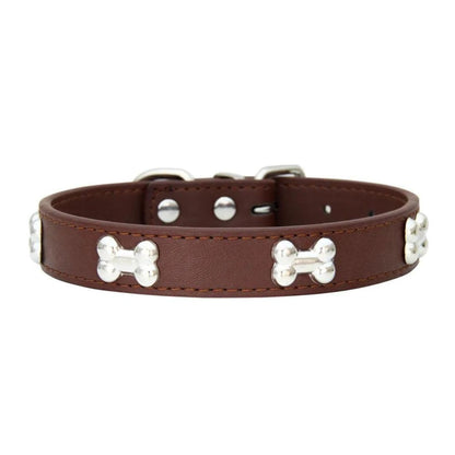 Collier chocolat à motifs os pour chien et chat
