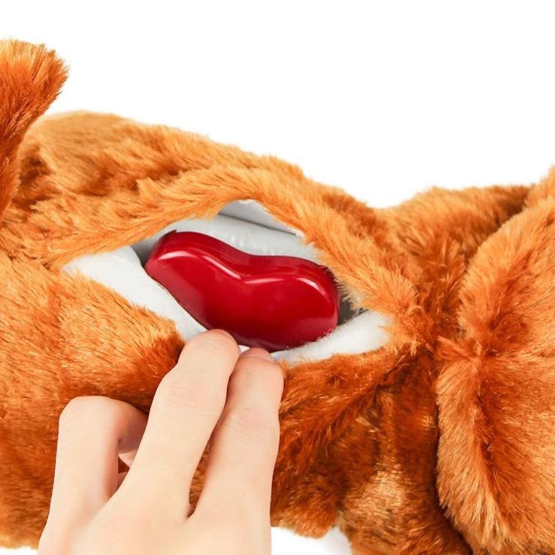 Coeur à l'intérieur de notre peluche d'apaisement pour chien