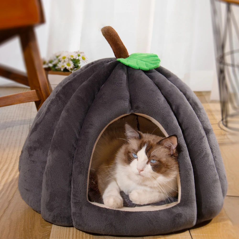 Couchage confortable citrouille noire pour chat