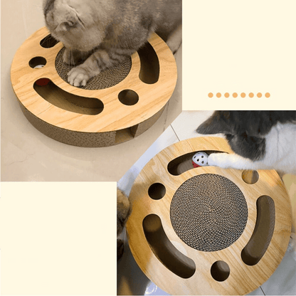 Démonstration Planche à gratter pour chat avec tunnel pour petites balles