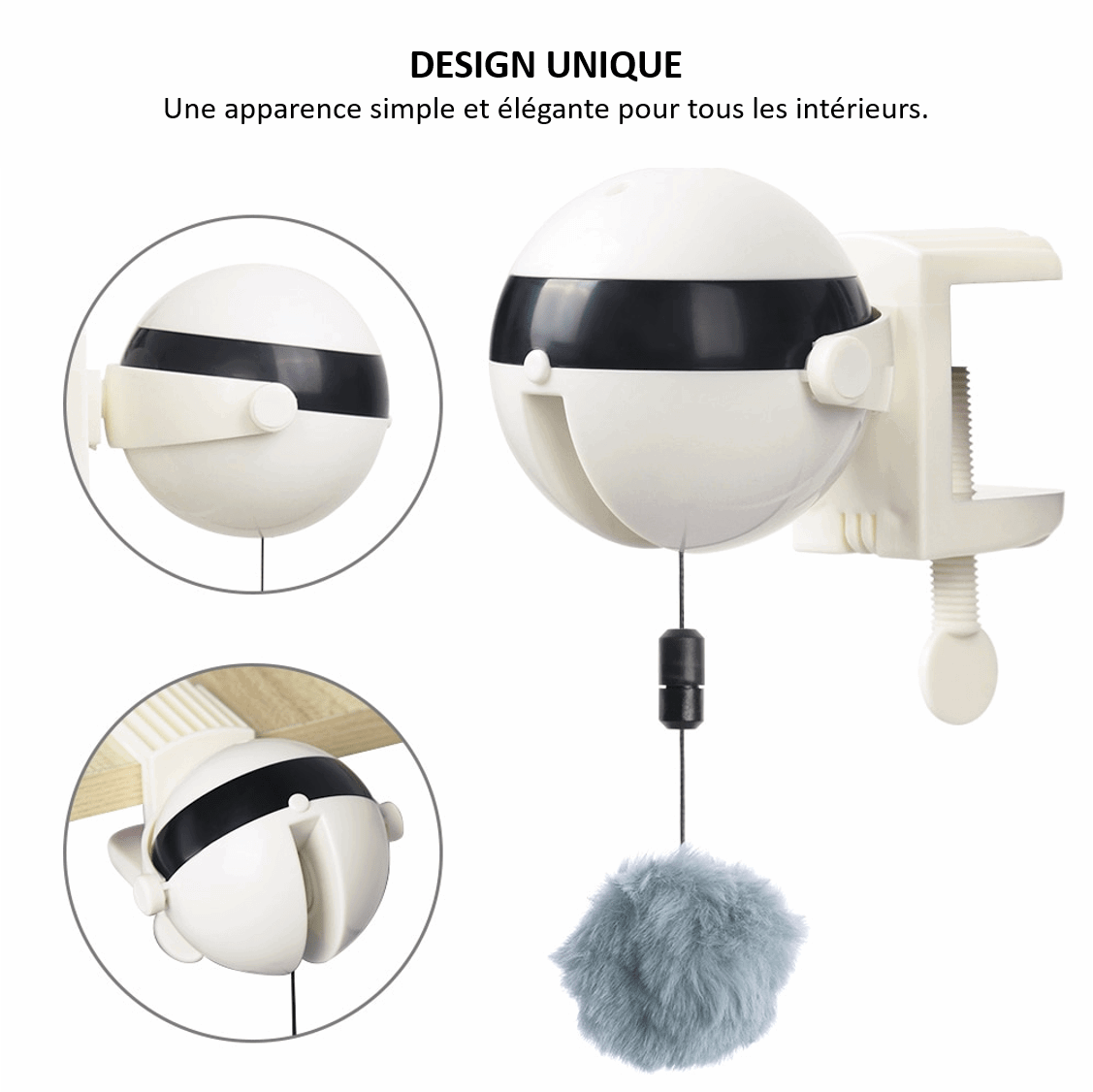 Design unique de notre jeu interactif avec balle suspendue pour chat