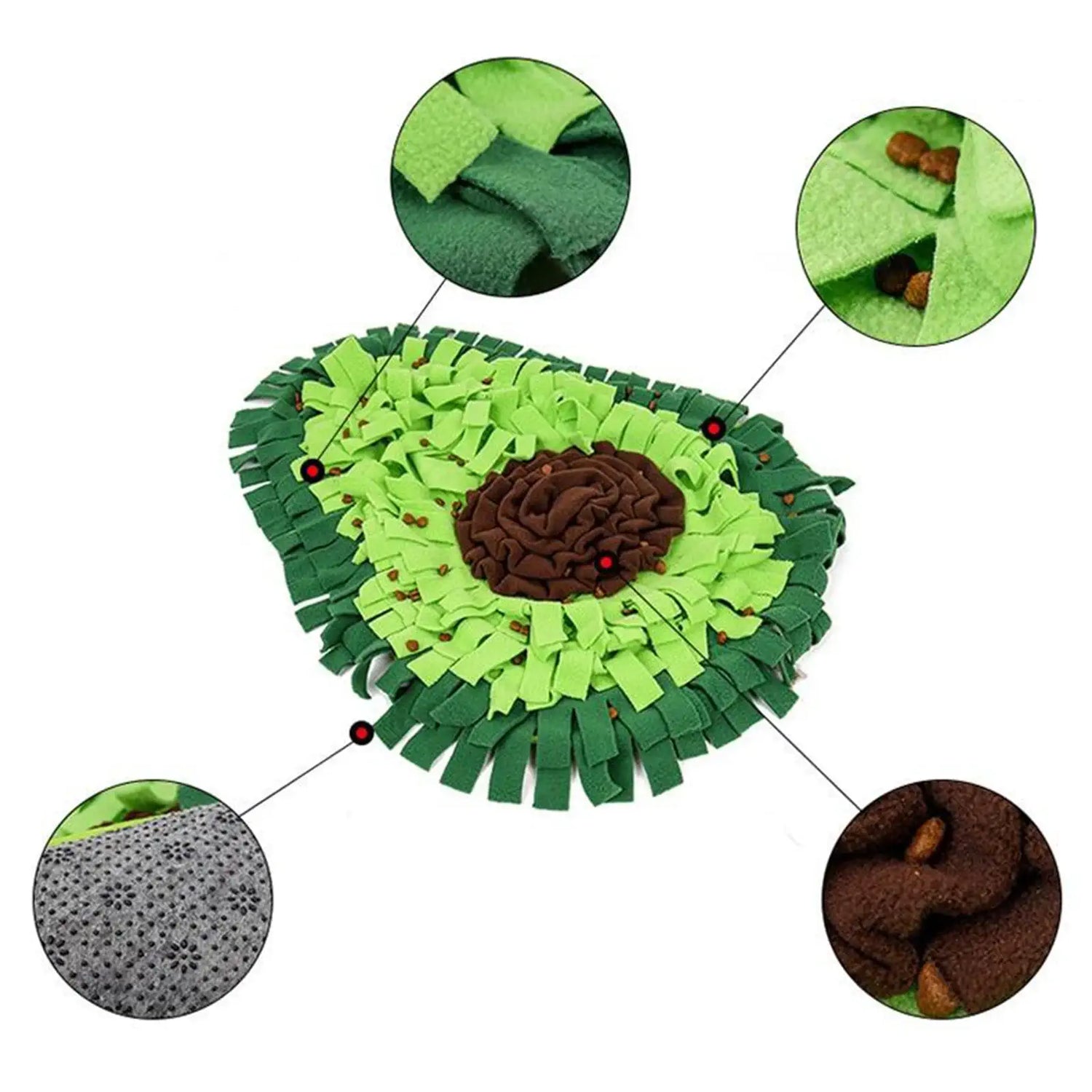 Chien entrain d'utiliser un tapis de fouille en forme d'avocat pour chien