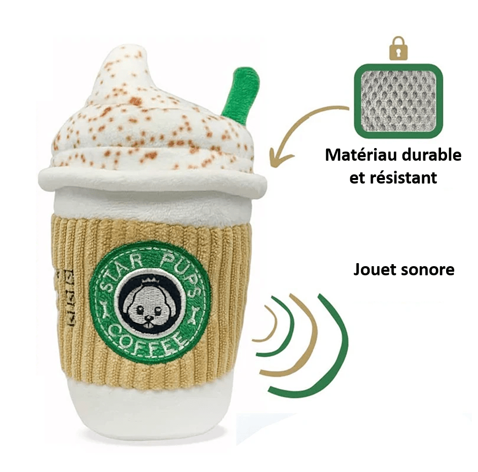 Couineur à l'intérieur de notre peluche tasse à café pour chien