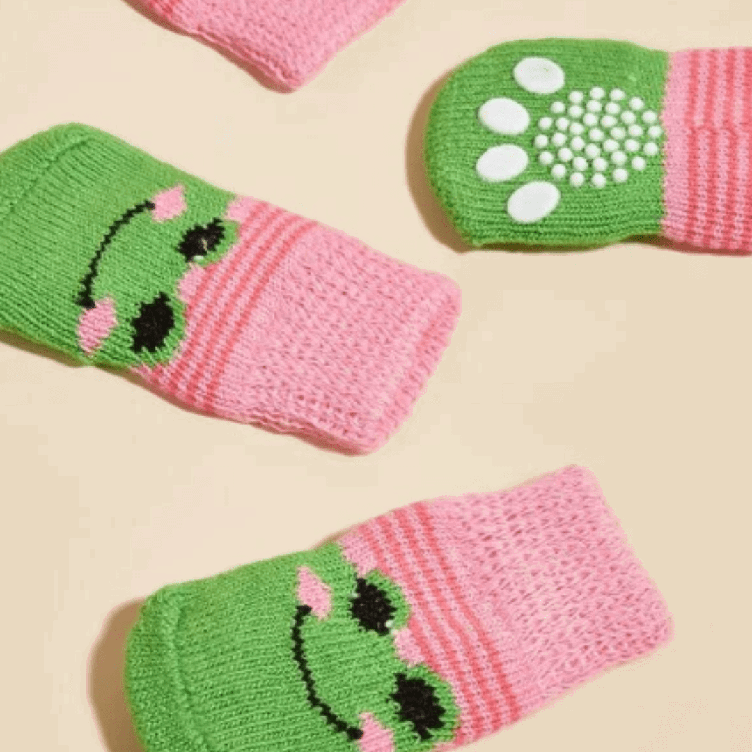 Détails de nos chaussettes pour chien - Grenouille