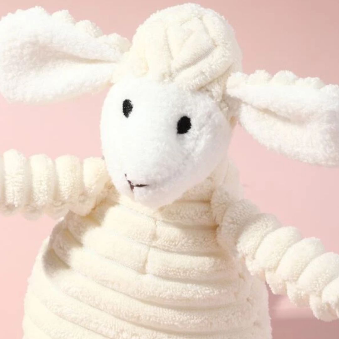 Détails de notre peluche côtelée mouton pour chien