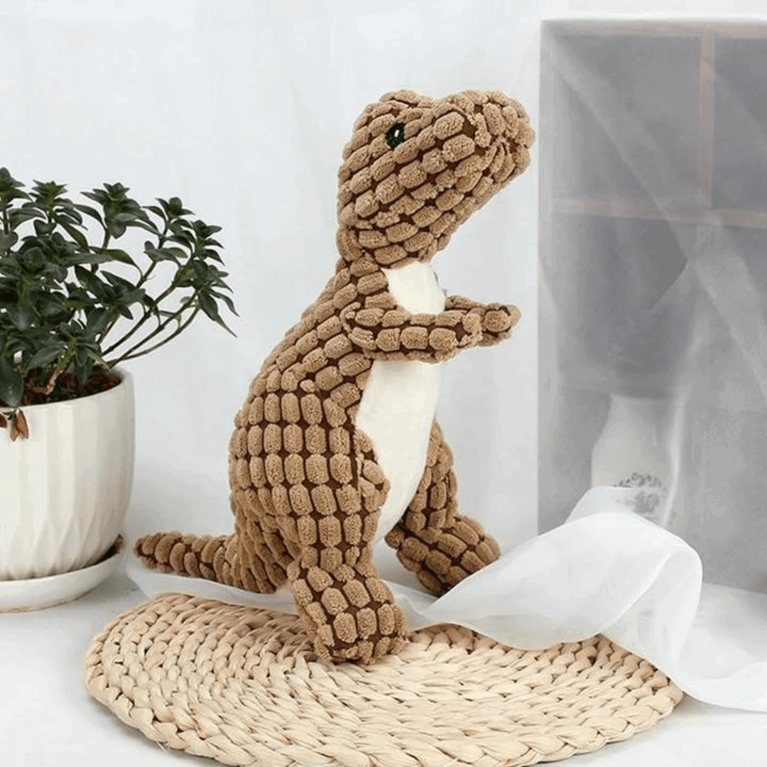 Peluche pour chien en forme de dinosaure marron