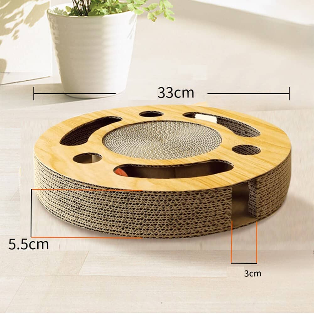 Dimensions de la planche à gratter pour chat avec tunnel pour petites balles