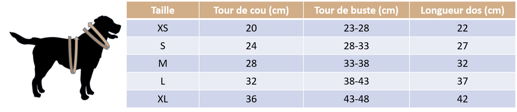 Guide des tailles du pull avec nœud papillon pour animaux