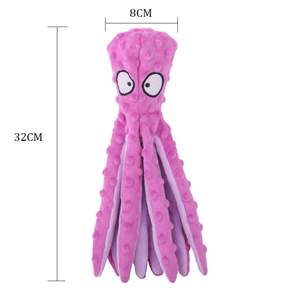 Dimensions de notre peluche pieuvre à mâcher pour chien