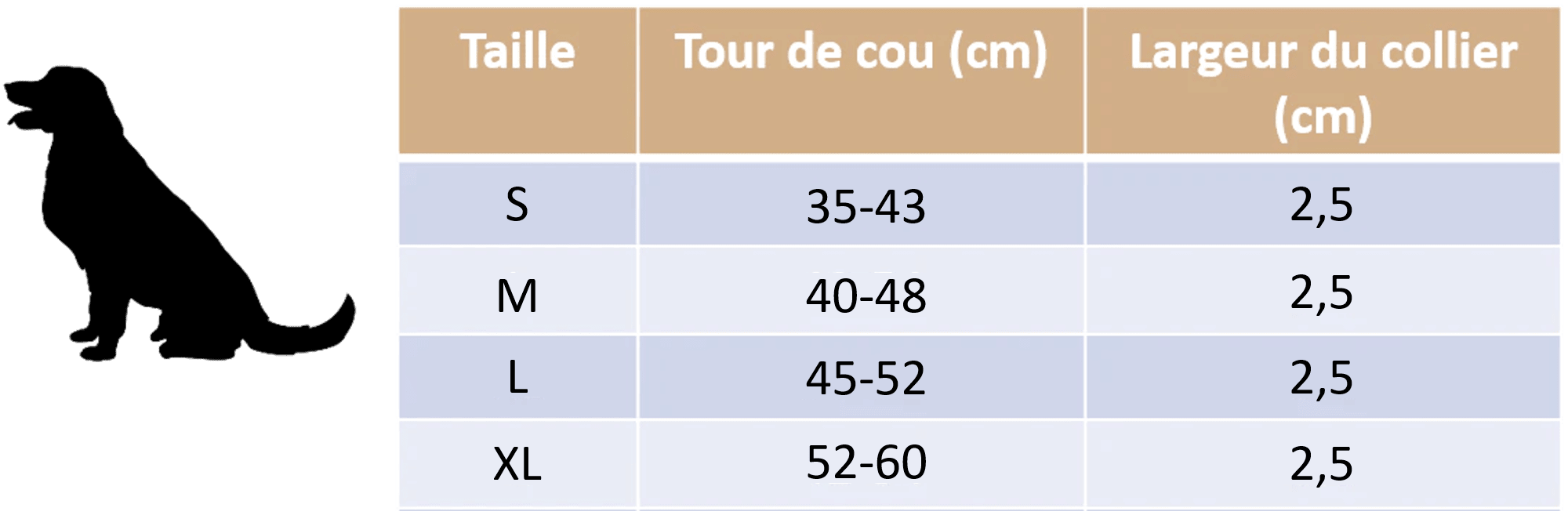 Guide de tailles pour collier lumineux LED