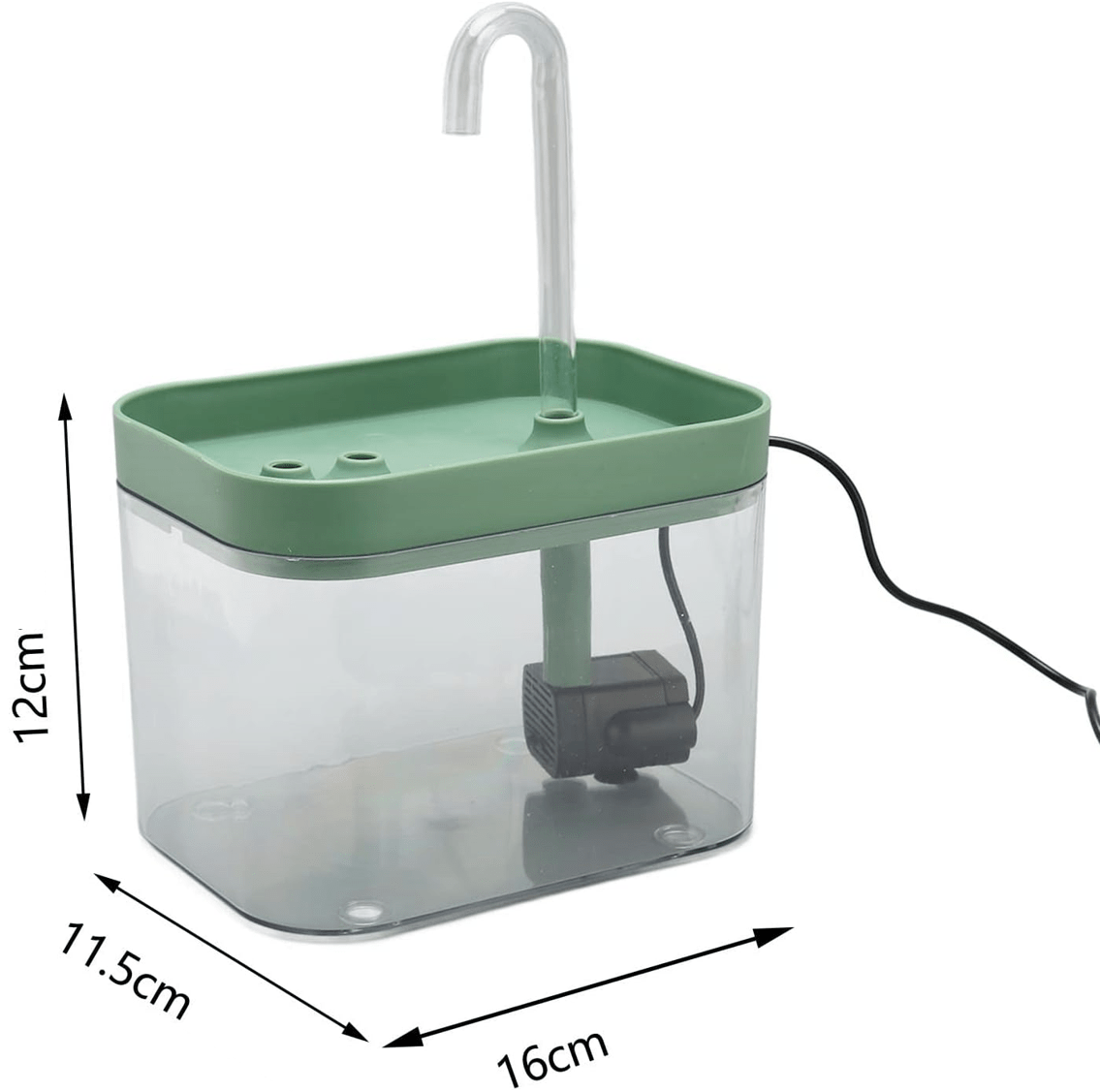 Dimensions de notre fontaine à eau transparente pour chat