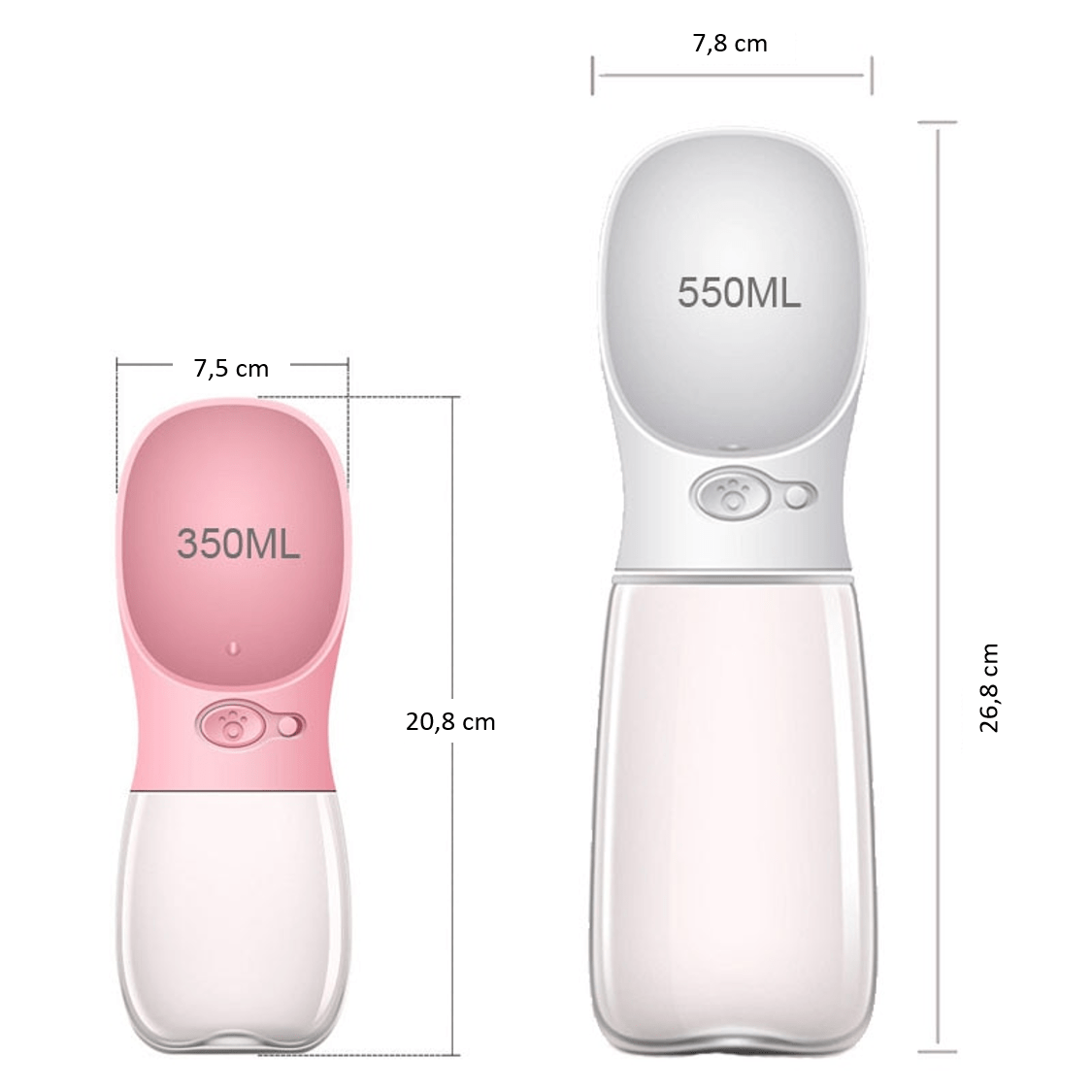 Dimensions de nos gourdes d'eau pour animaux