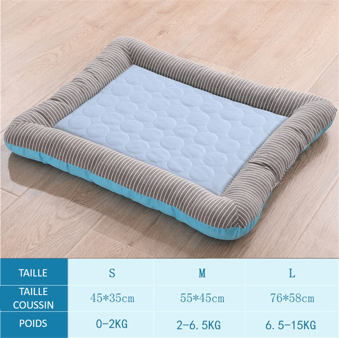 Dimensions du tapis rafraichissant bleu pour chien