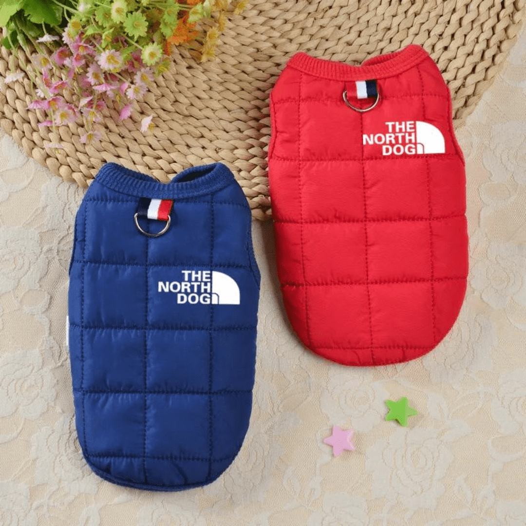 Doudoune pour chien bleue et rouge