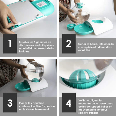 Etapes d'installation de notre fontaine bulle à eau pour chat