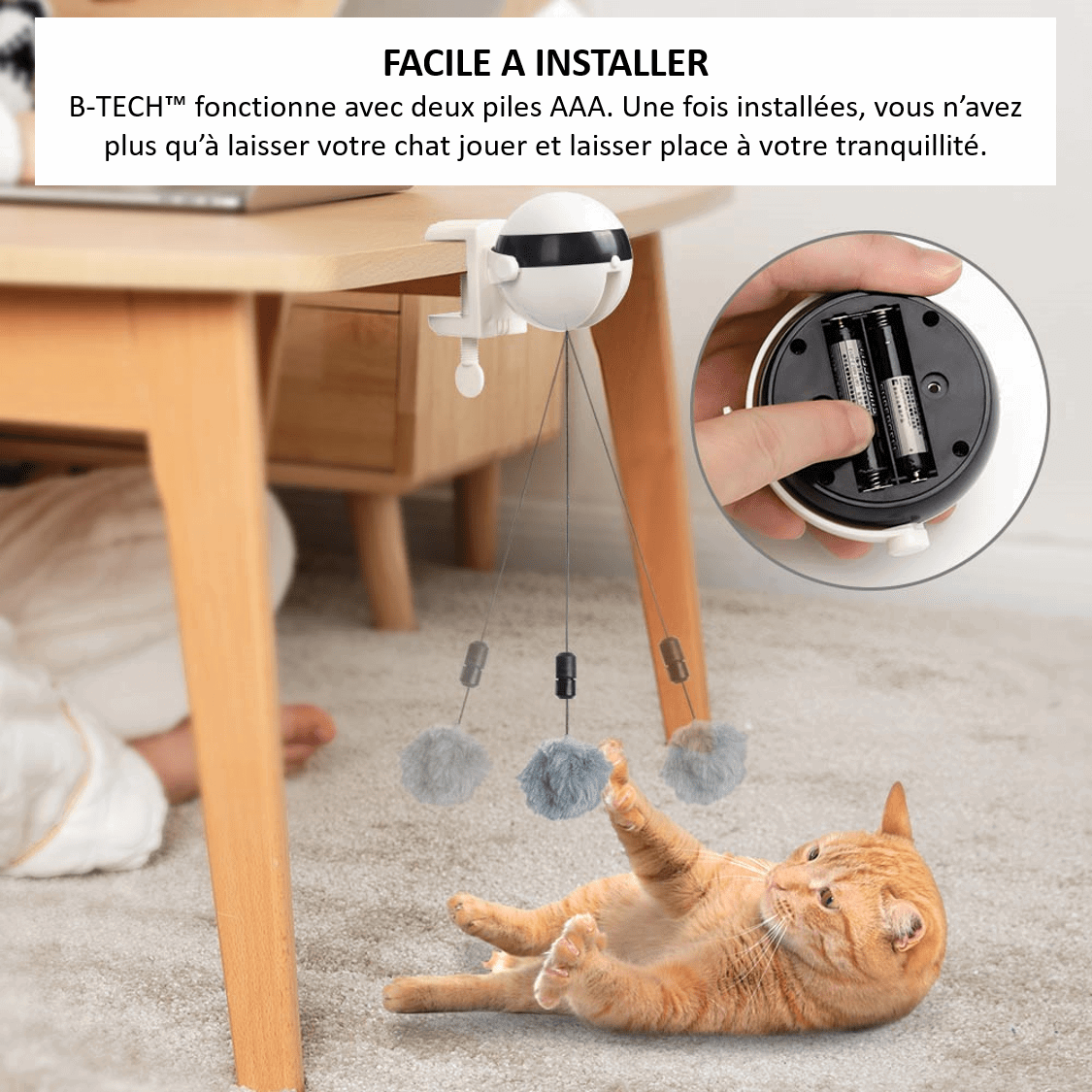 Jeu interactif de balle suspendue pour chat facile à installer