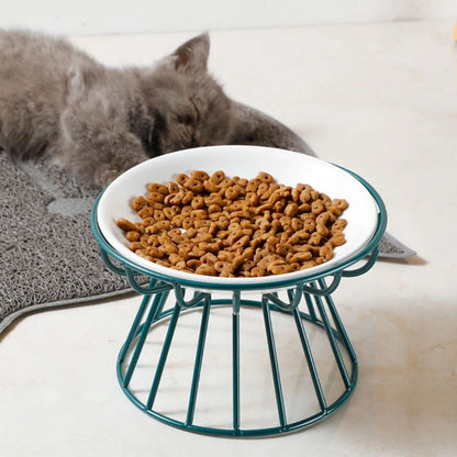 Gamelle surélevée en métal bleu pour chat