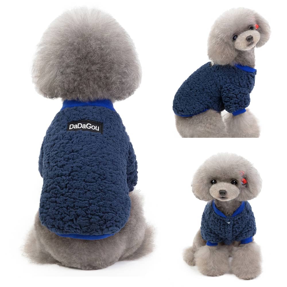 Pull molleton bleu porté par un chien
