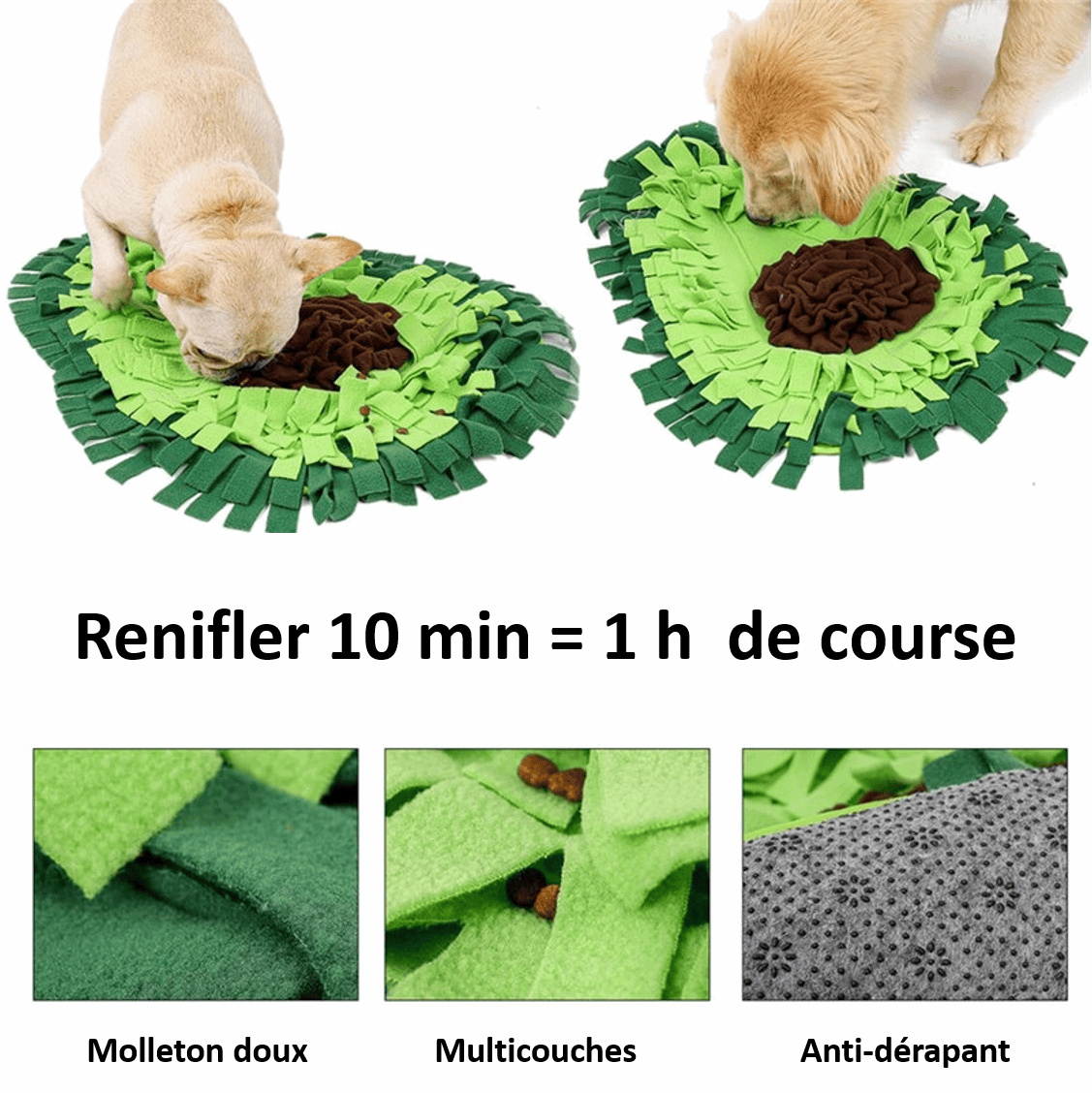 Présentation du tapis de fouille en forme d'avocat pour chien