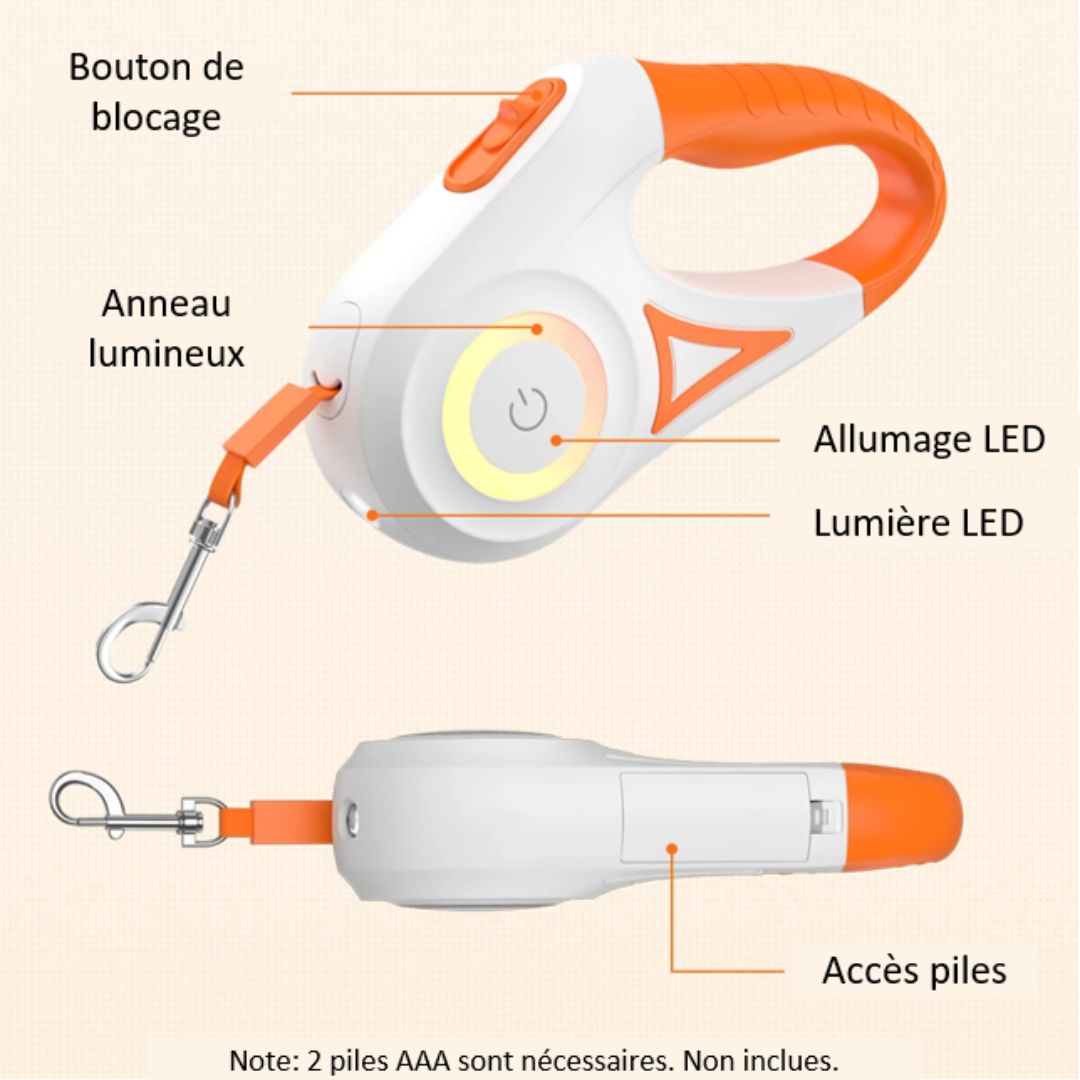 Informations sur notre laisse rétractable avec lumière LED