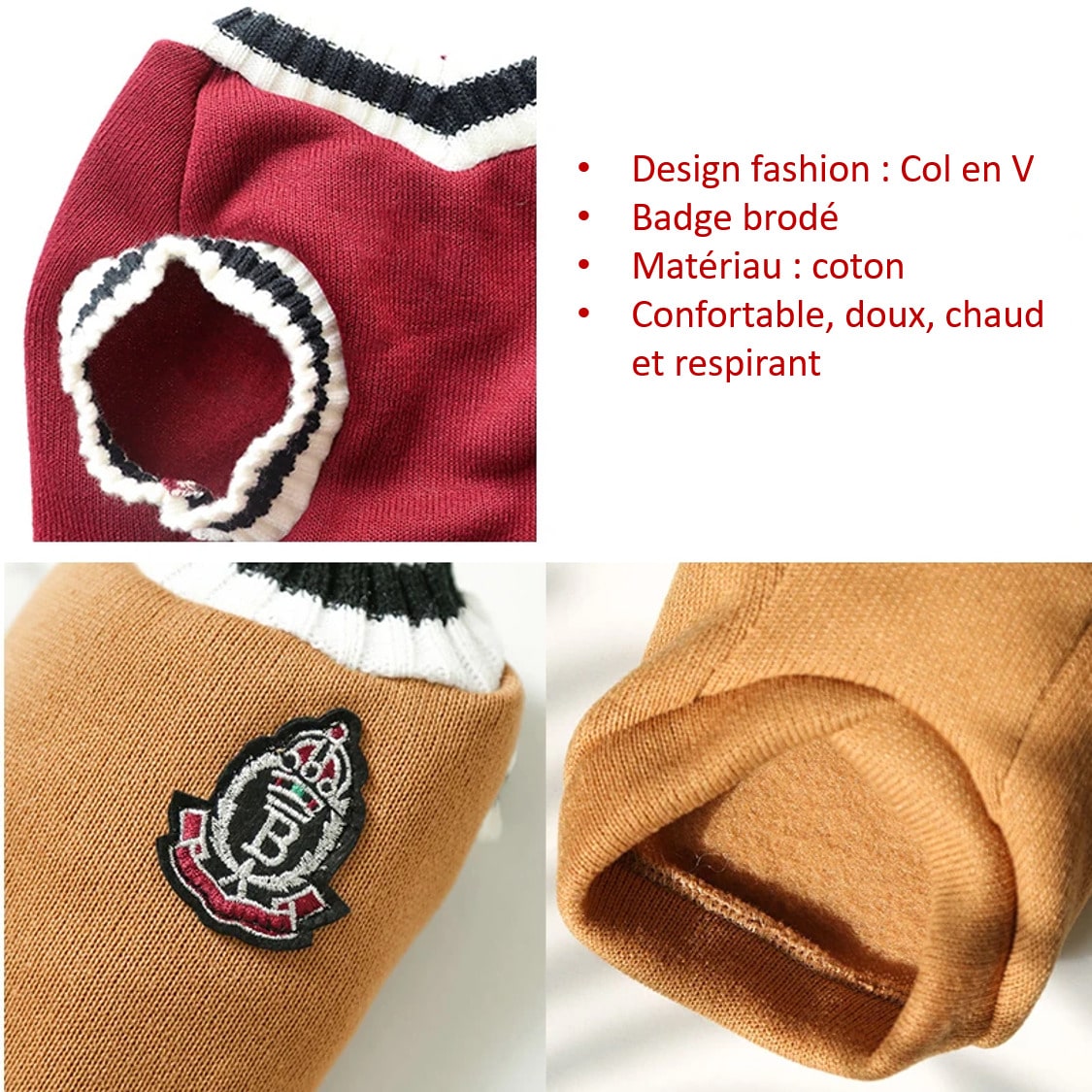 Caractéristiques de notre pull style Collège pour chien